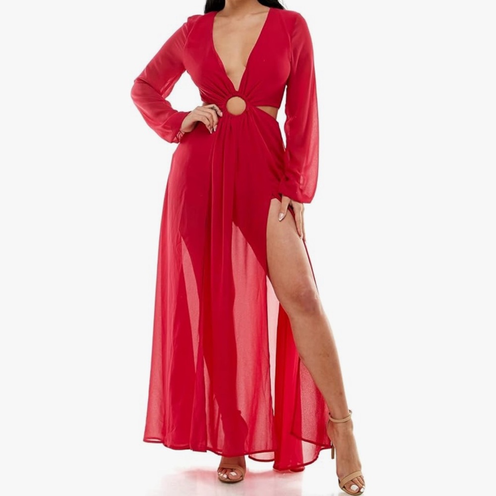 Bebe Plunging V Chiffon Maxi dress New with tags